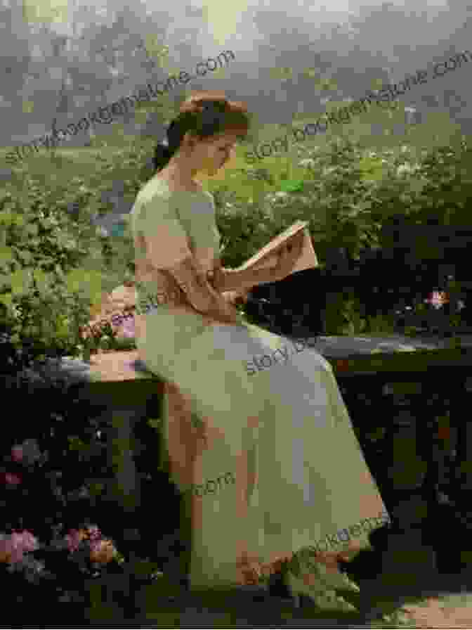 A Young Woman In A White Dress Sits At A Table, Reading A Book. A Man In A Dark Suit Stands Behind Her. 57 Color Paintings Of Aleksander Gierymski